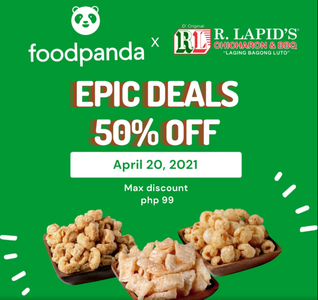 Order thru Foodpanda Shops today and get 50% discount on your favorite R. Lapid´s Chicharon!