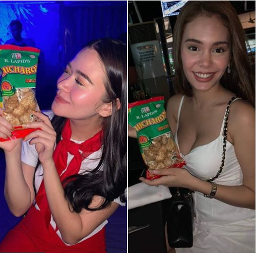 Ms. Bela Padilla and Ms. Ivana Alawi enjoying R.Lapid´s Chicharon.